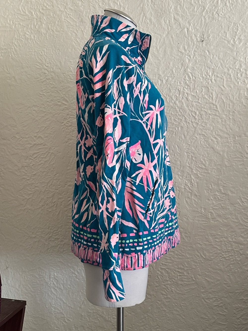 Lilly Pulitzer Skipper Popover Tidal Wave It’s Prime Time Teal Pink Quarter Zip - Picture 6 of 10